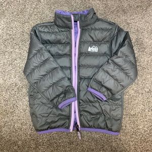 REI girls 3T purple and gray reversible puff jacket